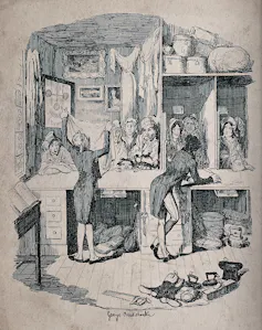 etching of a 19th century pawnshop