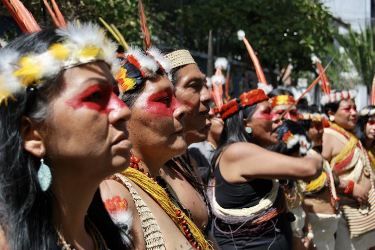 indigenous women at a protest in Ecuador