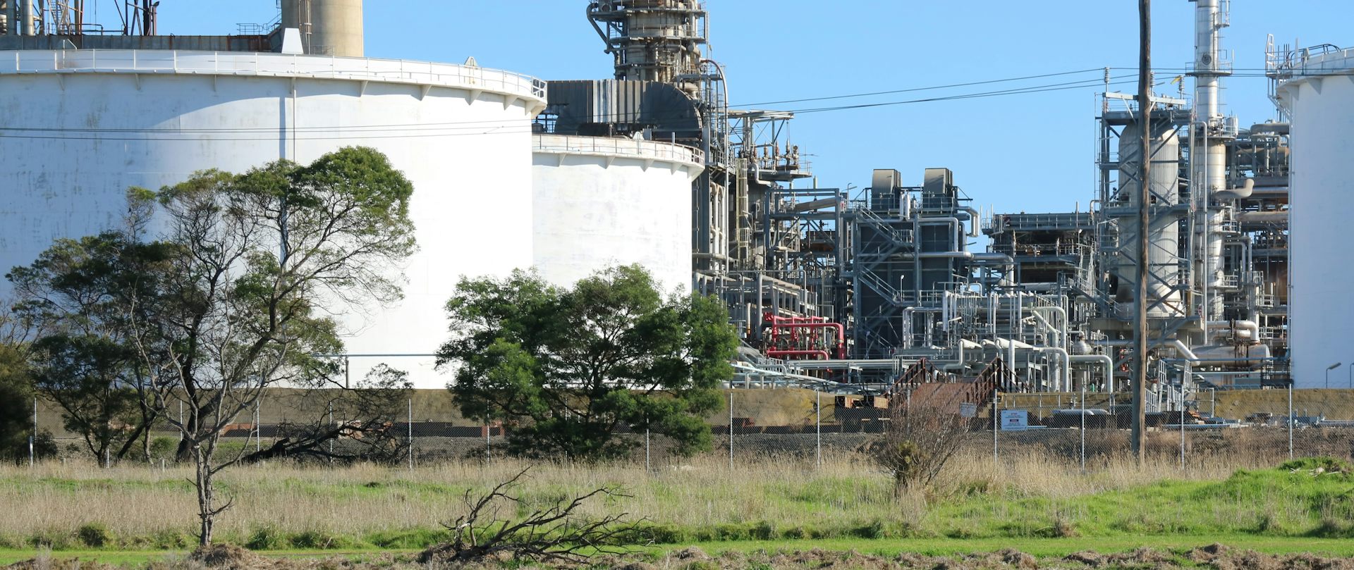 Fuel storage tanks an an oil refinery.