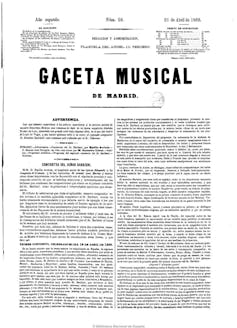Portada de la _Gaceta musical de Madrid_ tras el estreno de la primera sinfonía completa de Beethoven en España.