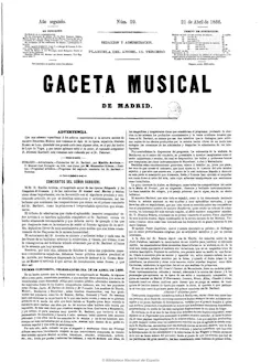 Portada de la _Gaceta musical de Madrid_ tras el estreno de la primera sinfonía completa de Beethoven en España.