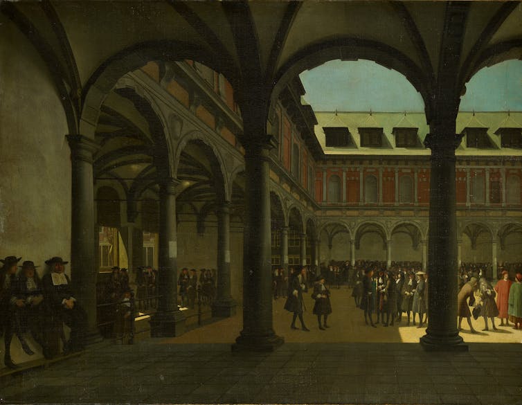 A Renaissance-era painting of a courtyard.