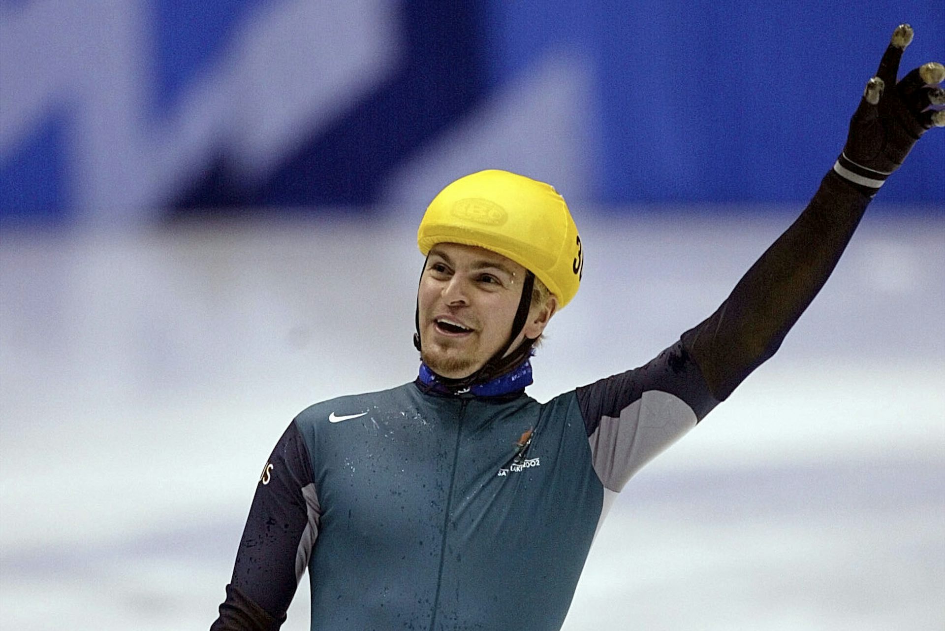 Steven Bradbury celebrates his unexpected Winter Olympics gold medal