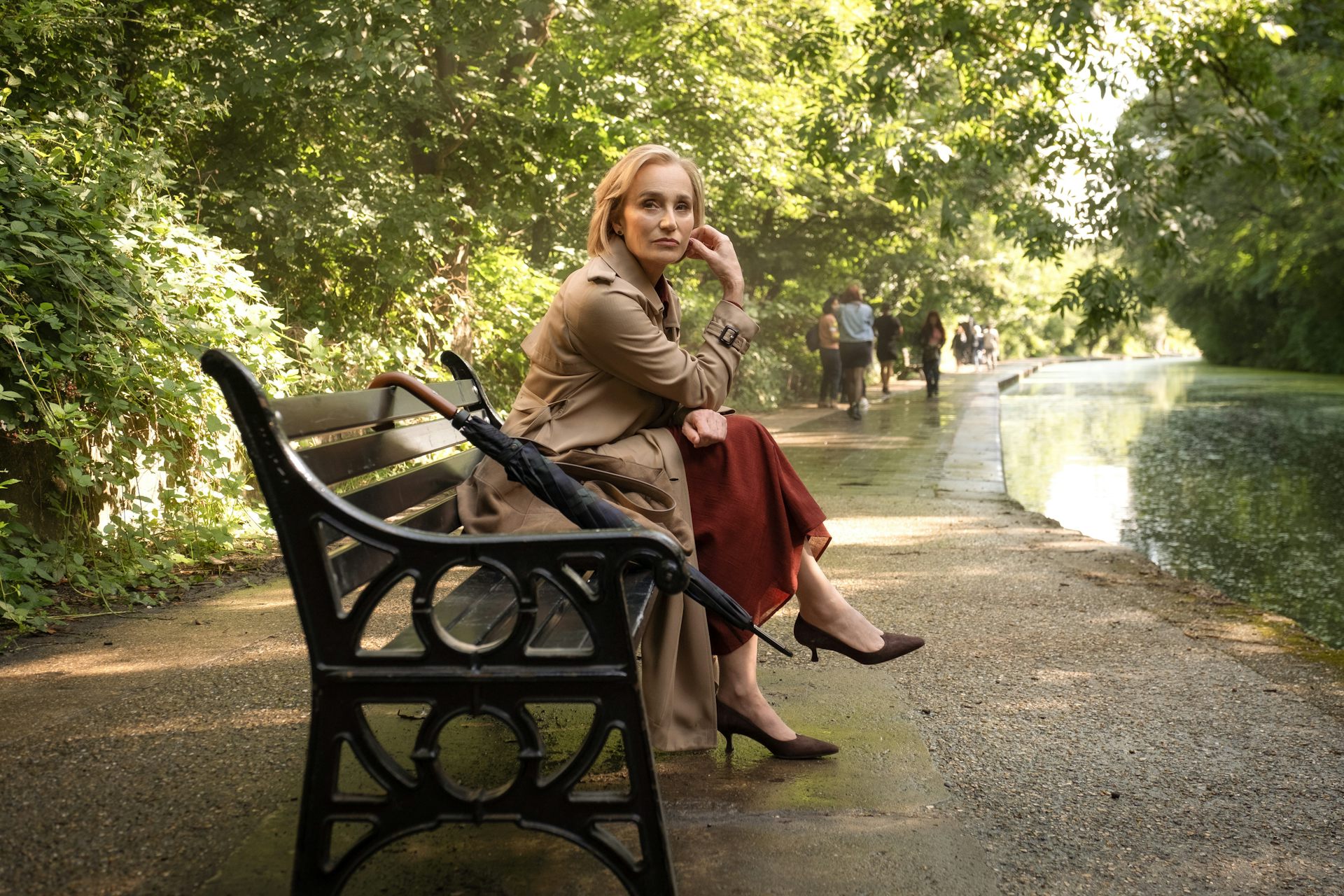 Diana Taverner on a bench