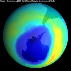 The ozone hole above Antarctica.