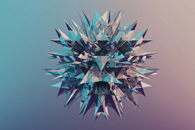 A blue and purple abstract design with a star shaped object.