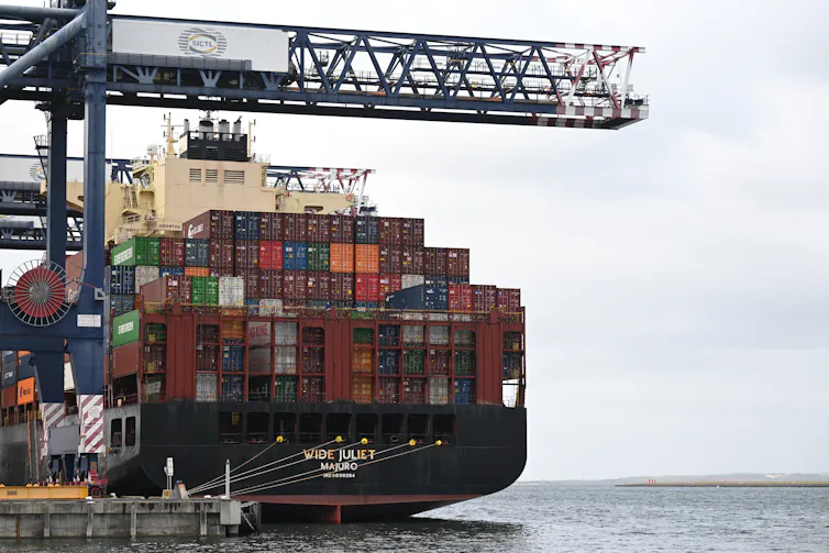 A container ship at port.