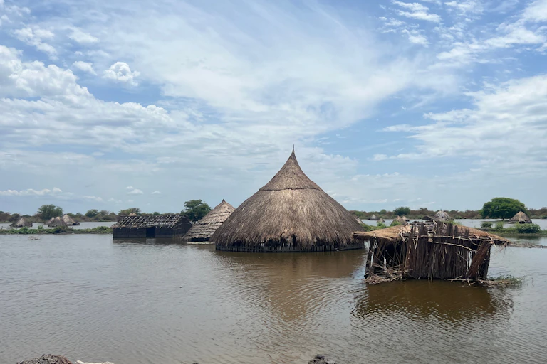 Partially submerged huts