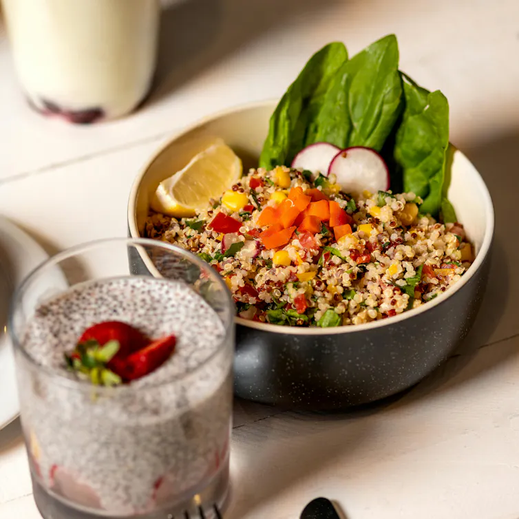 Quinoa salad and healthy pudding