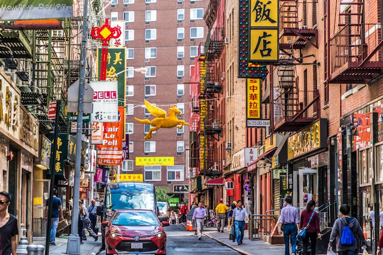 A colourful street view in Chinatown, New York.