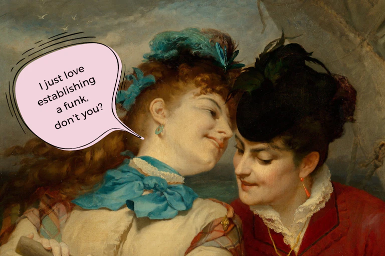 Two women talk to each other