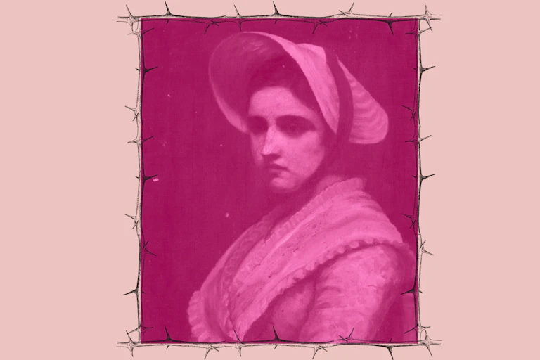 A woman wearing a bonnet