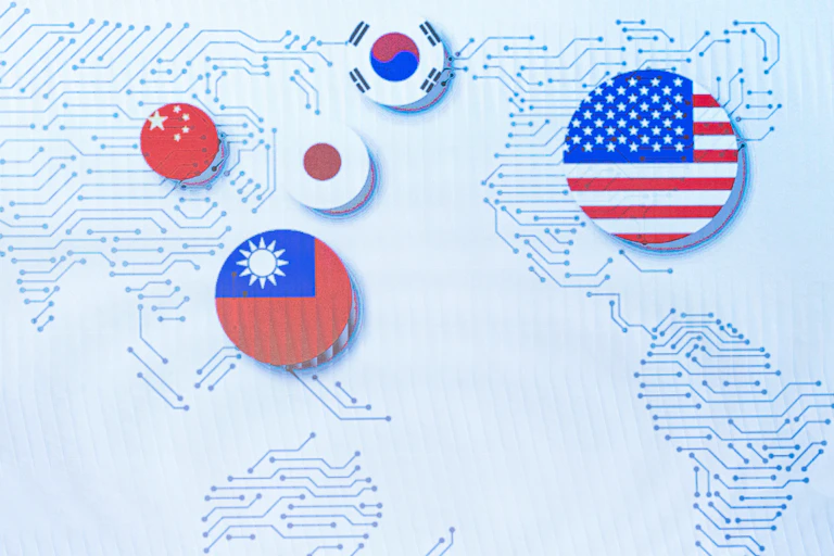 A man speaks at a microphone in front of a map with flags on it.