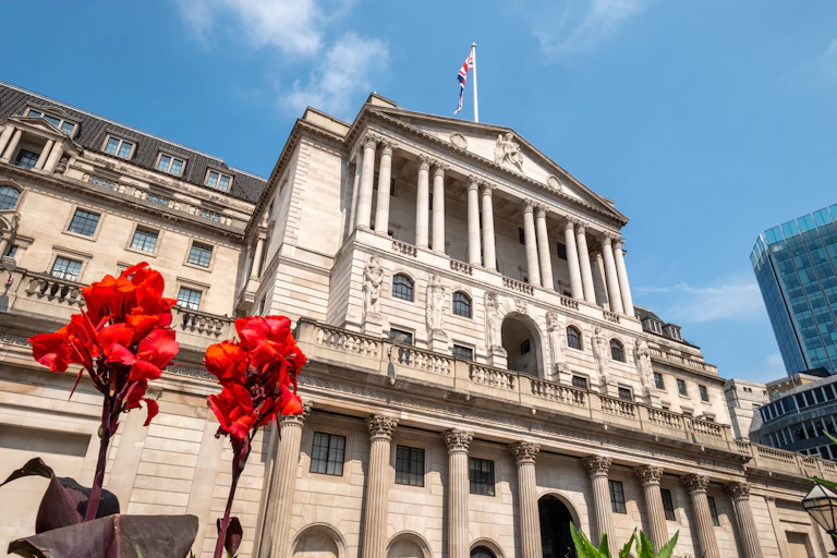 exterior of Bank of England building in Threadneedle Street in London