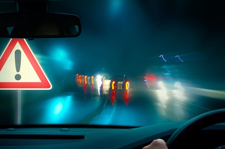 Driving at night in wet conditions