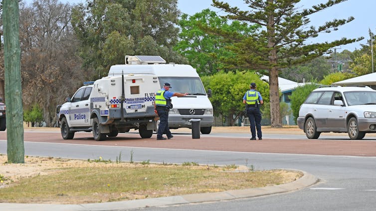 Police conducting roadside testing in Australia.