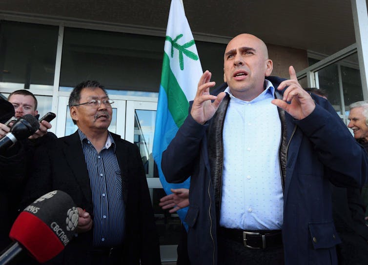 NCC president Todd Russell gives a press conference.