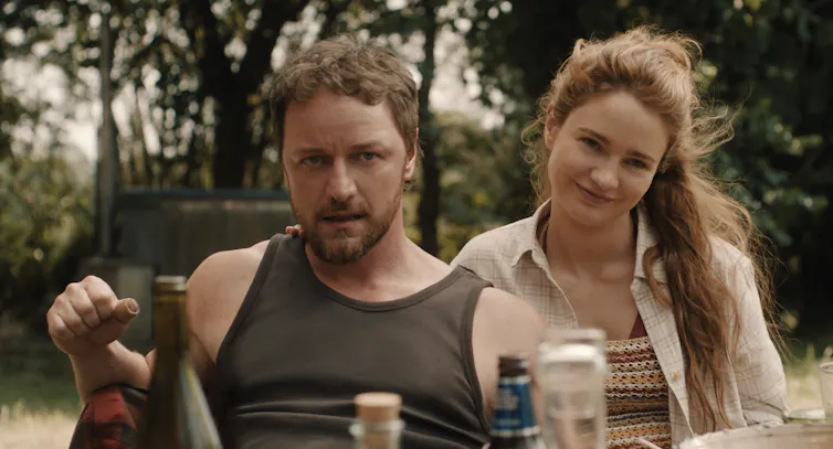 James McAvoy sitting next to Aisling Franciosi.