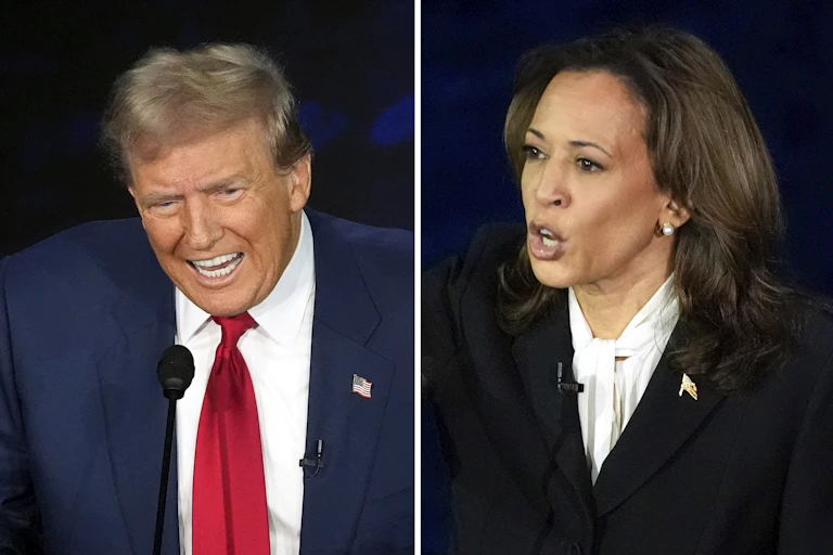 A combination photo shows a grimacing man and a woman mid-remark.