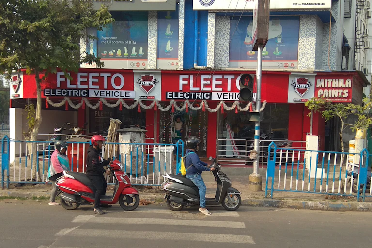 A Fleeto EV motorbike shop in Kolkata