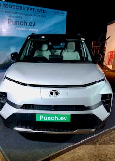 A Tata Punch electric vehicle on display