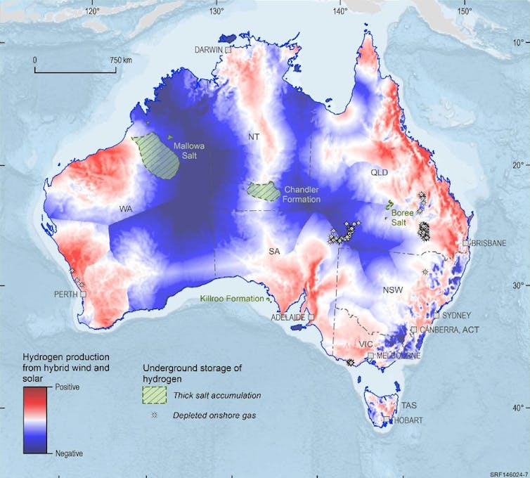 map of Australia with red and blue patches