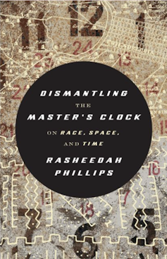 Book cover with pattern illustrated over clocks