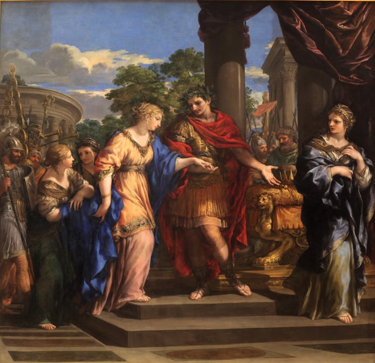 This painting, by Pietro de Cortone, depicts Caesar giving Cleopatra the throne of Egypt.