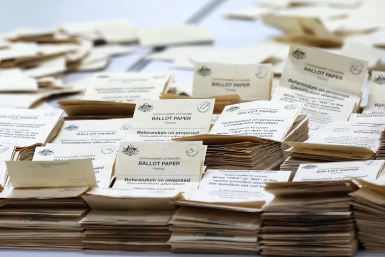 Pile of referendum ballot papers.