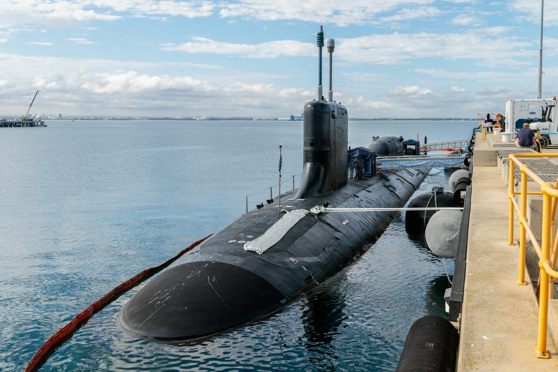 A nuclear-powered attack submarine in the water.