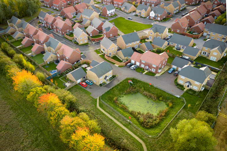 aerial view of a development of new homes
