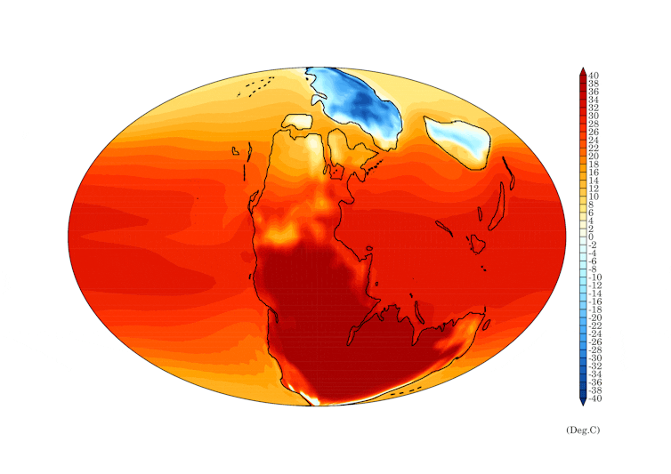 Animated map of temperature 252m years ago
