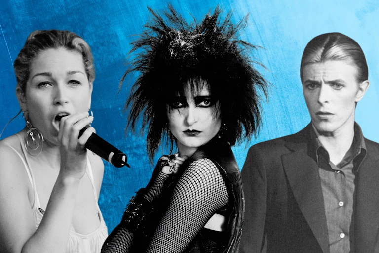 Black and white photos of three singers.