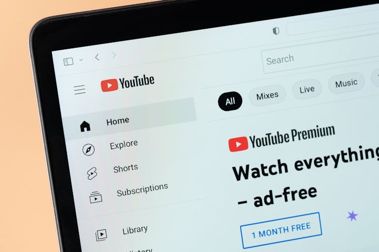 Close up view of YouTube premium webpage.