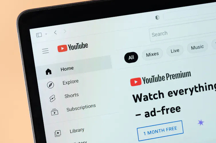 Close up view of YouTube premium webpage.