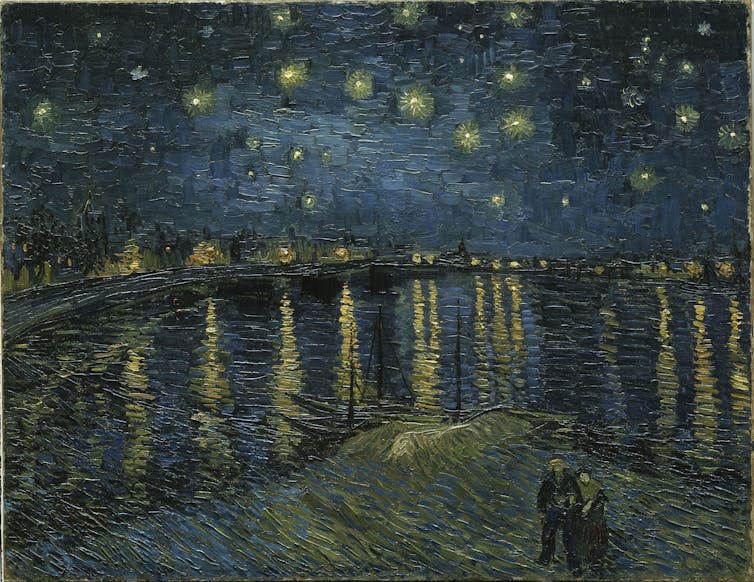 A starry night showing the Plough reflected over the river Rhone by Vincent Van Gogh.