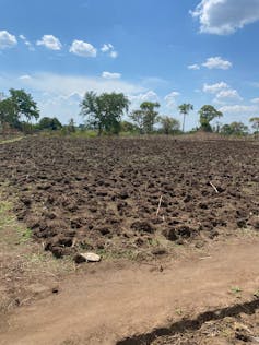 An empty field that is prepared for planting