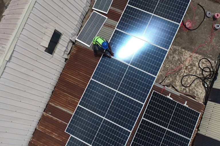 Aerial view of solar panels