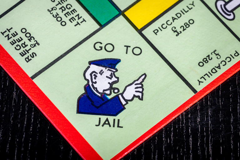 The 'go to jail' square on a Monopoly board