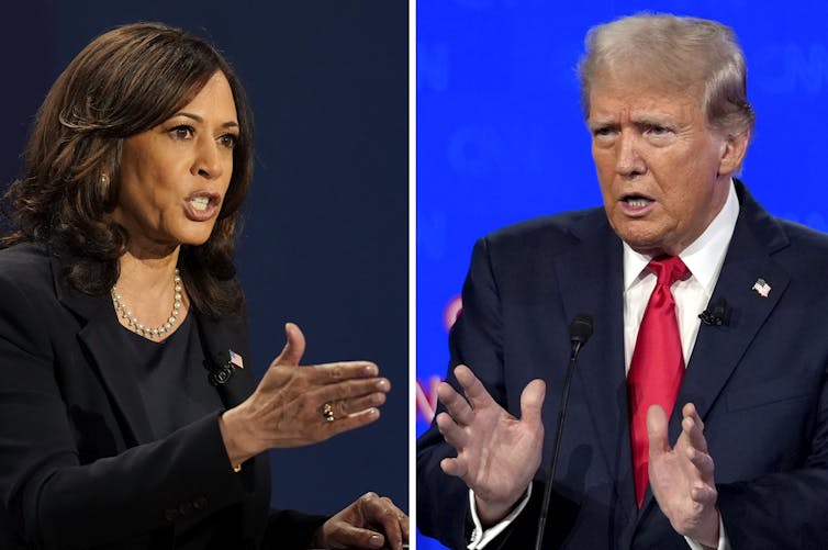 Side by side pictures of Trump and Harris.