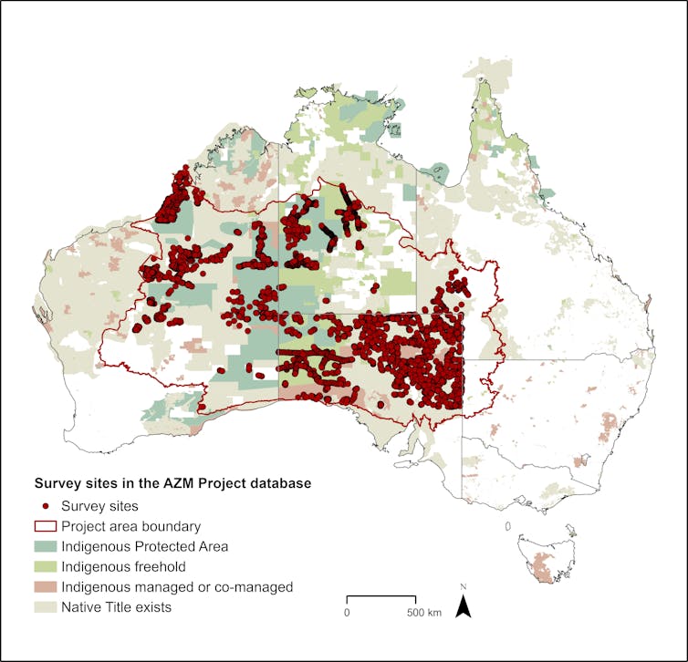 Map showwing locations of survey sites across the deserts