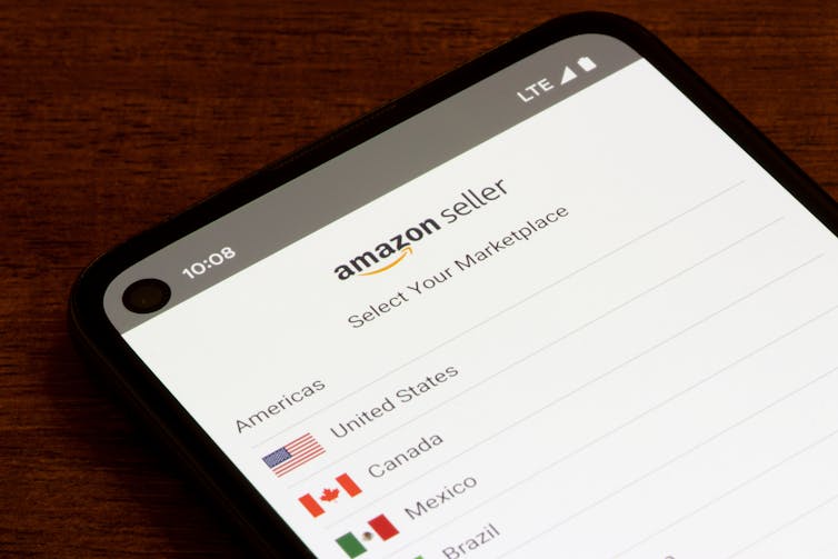 Amazon seller page seen on a phone screen