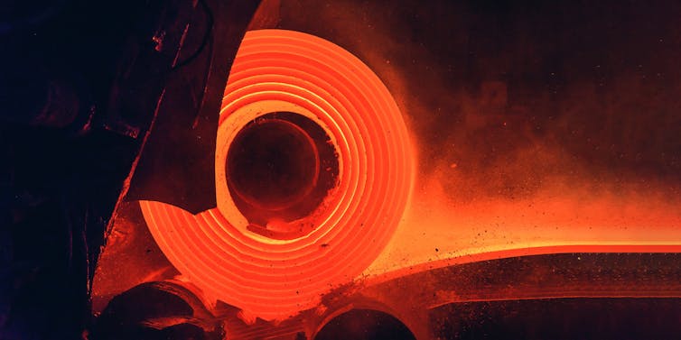 Red hot roll of steel.