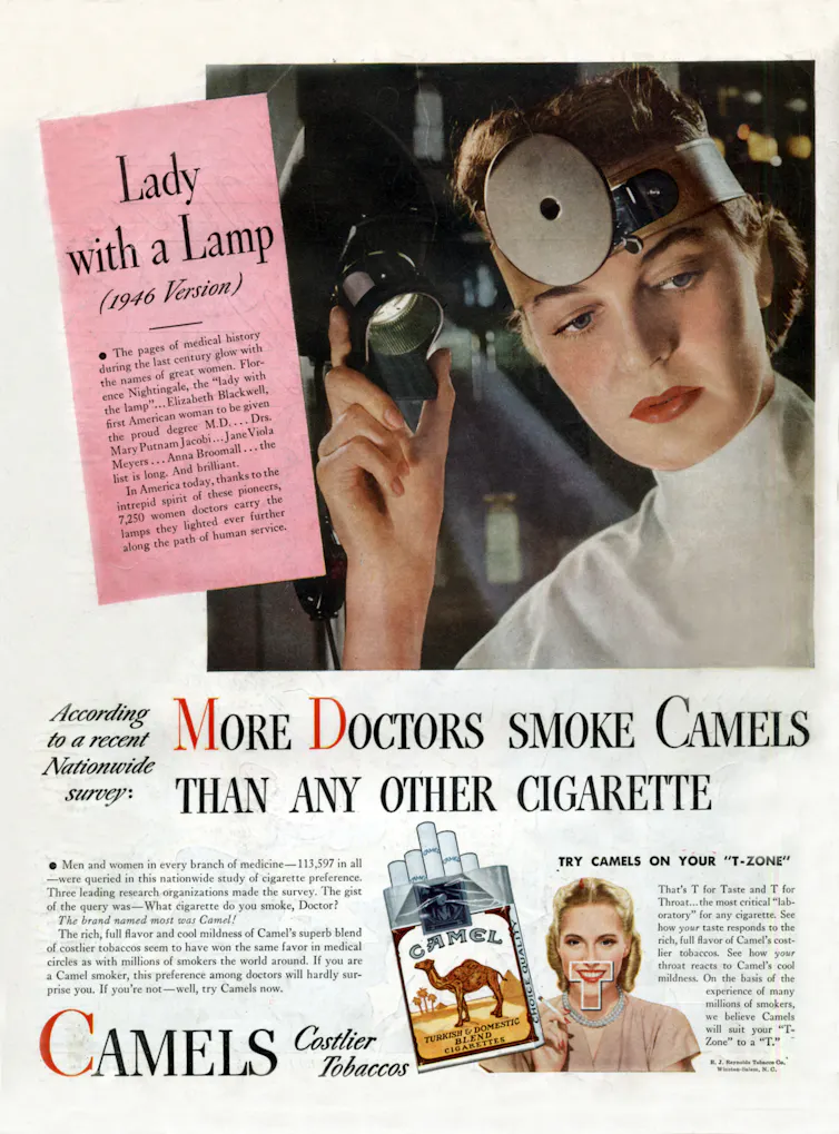 A 1946 ad for Camel cigarettes urges smokers to try Camels on your T-zone.