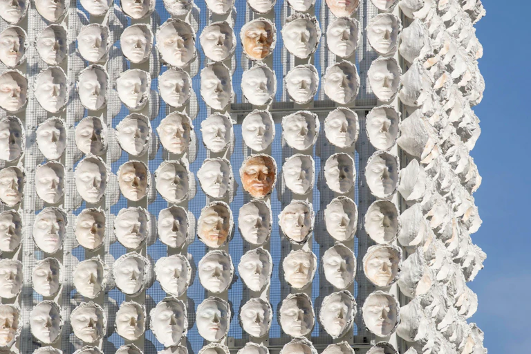 Sculpture made up of masks