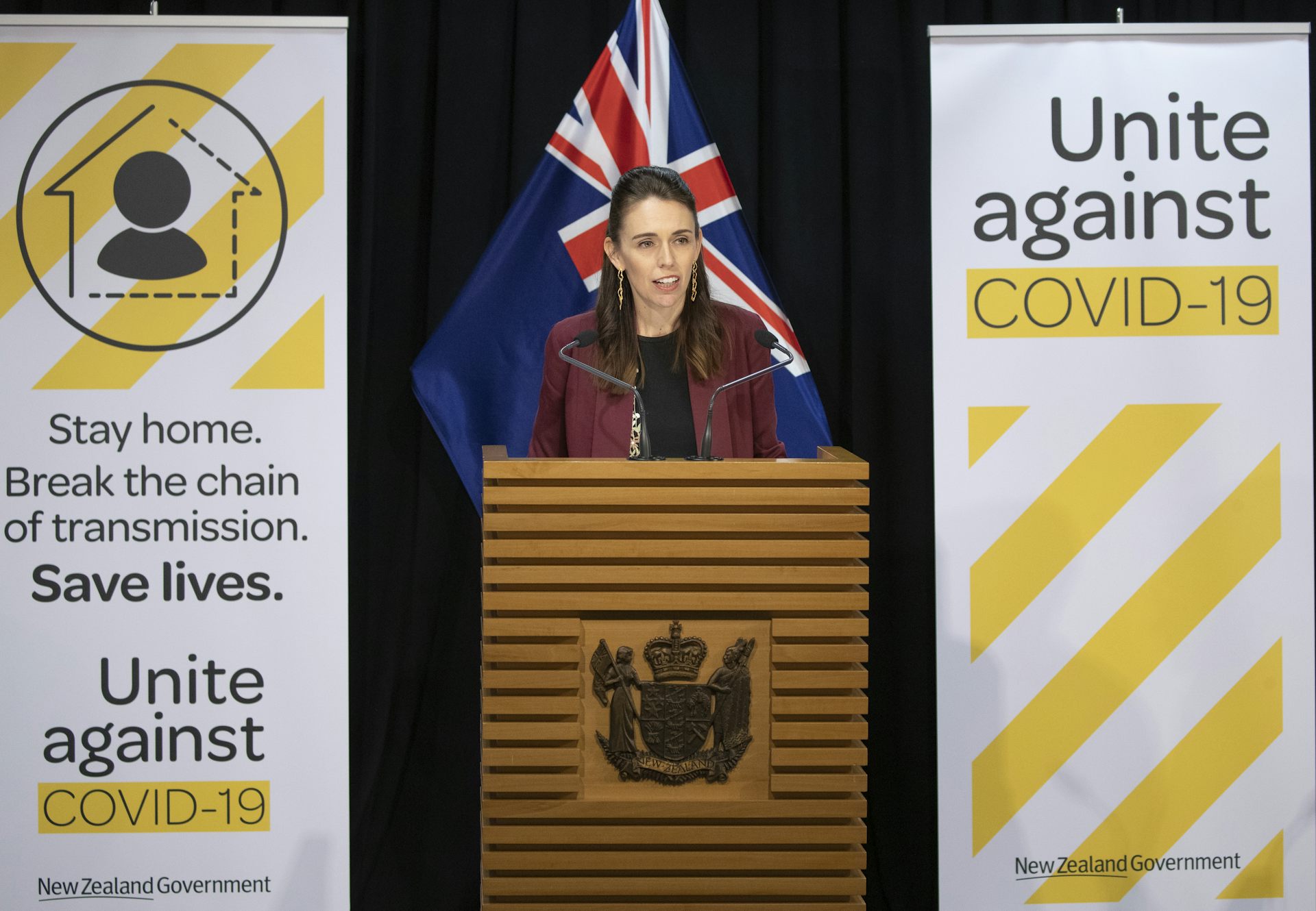 Prime Minister Jacinda Ardern speaks at a briefing on the coronavirus pandemic
