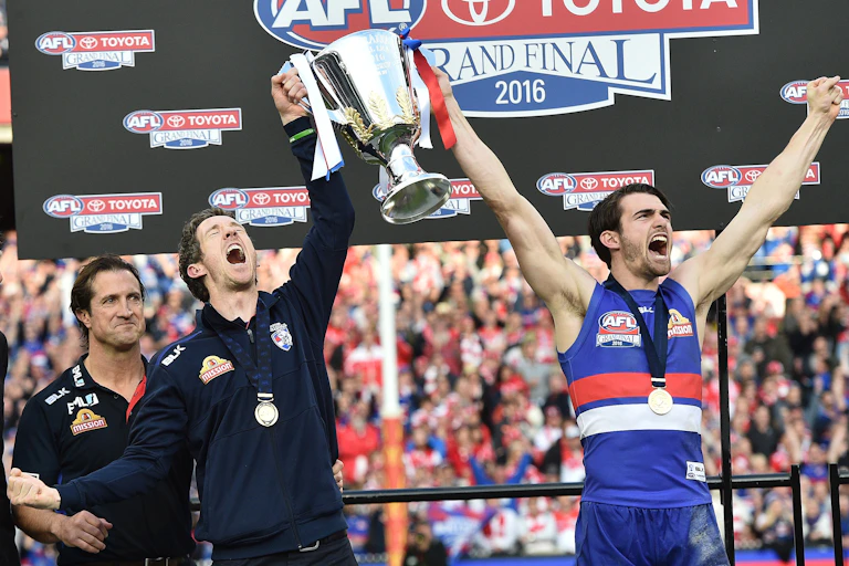 The Western Bulldogs celebrate their upset win in the 2016 AFL grand final.