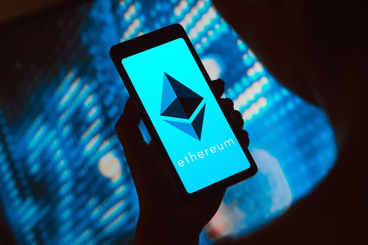 mobile phone screen showing ethereum logo