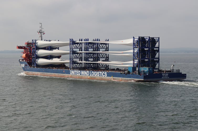 Wind turbines being transported on a boat