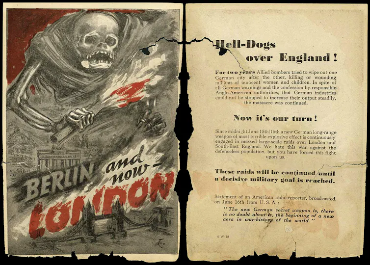Propaganda leaflet warning Londoners about the incoming Nazi bombing campaign.